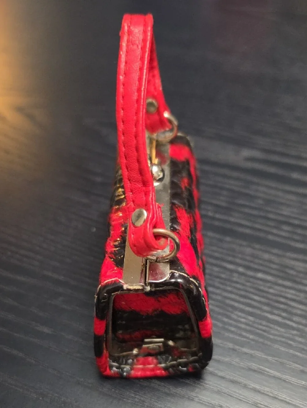 Red and Black Leopard Mini Lipstick Bag, Used